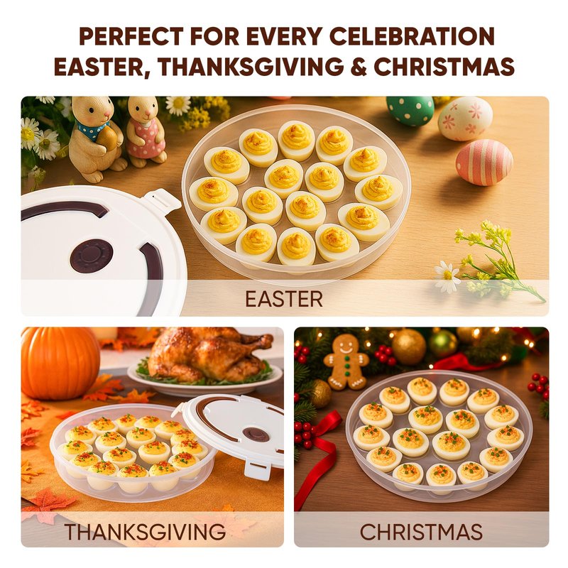 77L 2-Pack Deviled Egg Container with Lid – 34-Egg Platter with Handle, Stackable & Portable Carrier for Parties, Holidays, Camping, and Fridge Storage