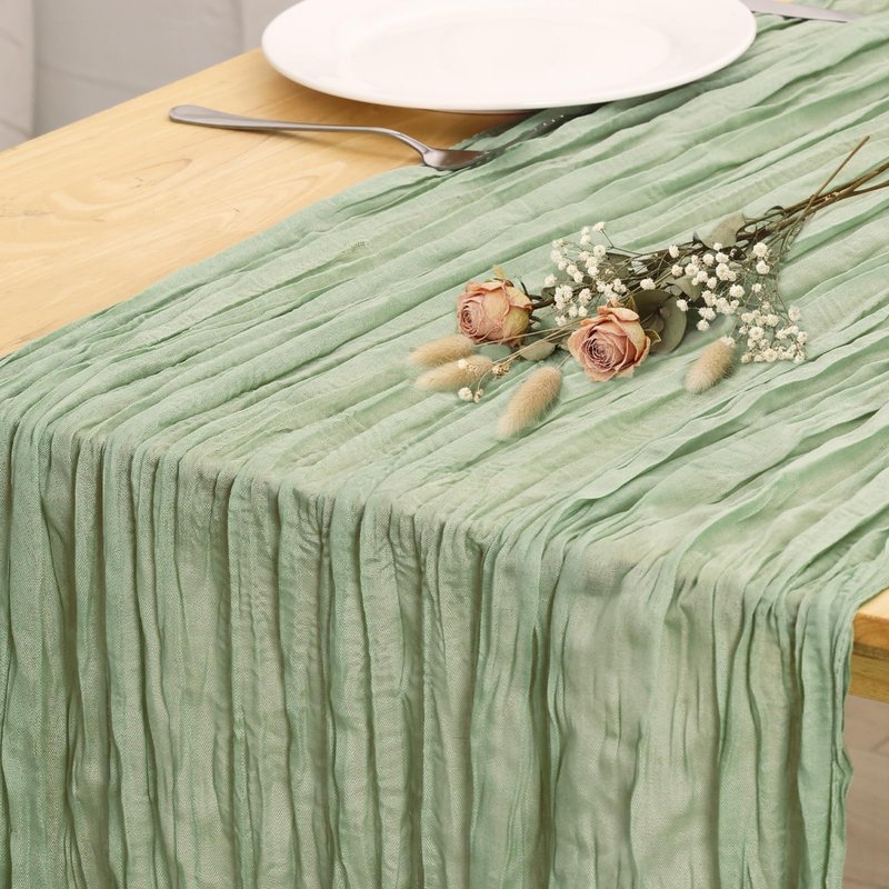 Sage Green Table Runner 35x120 Inch Cheesecloth Table Runner 3 Pack for Baby Shower, Boho Decor, Wedding Decoration, Jungle Theme Party