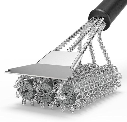 HOUSE AGAIN Grill Brush - Bristle-Free 304 Stainless Steel Head for Safe BBQ Cleaning | Perfect for Smoker & Porcelain Grills