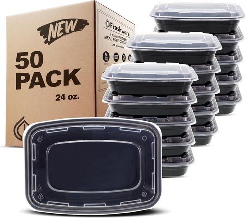 Freshware Meal Prep Containers - 50 Pack | 1 Compartment Food Storage, BPA Free, Stackable, 24 oz