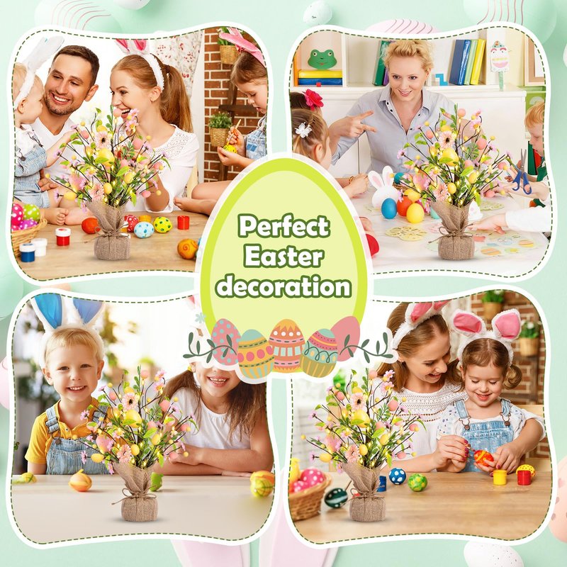 Easter Decorations, Pre-Lit Easter Egg Tree Tabletop Decor with Delicate Ornaments, for Home Easters Party Wedding Holiday Spring Summer Kitchen Dining Table Decor (Pink)
