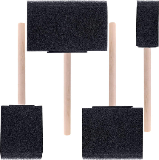 Skiennix Foam Paint Brushes - 4-Piece Set with Wood Handles for Detail, Staining & DIY Crafts | 1"-4" Sizes
