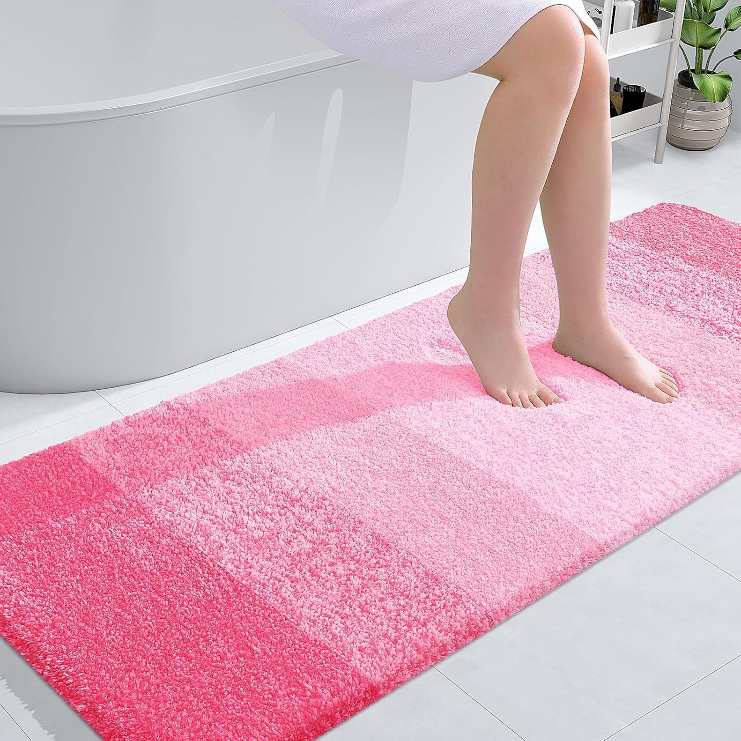 OLANLY Bathroom Runner Rug - Extra Soft Microfiber Mat, Quick Dry & Washable, 59x24 Inches | Pink