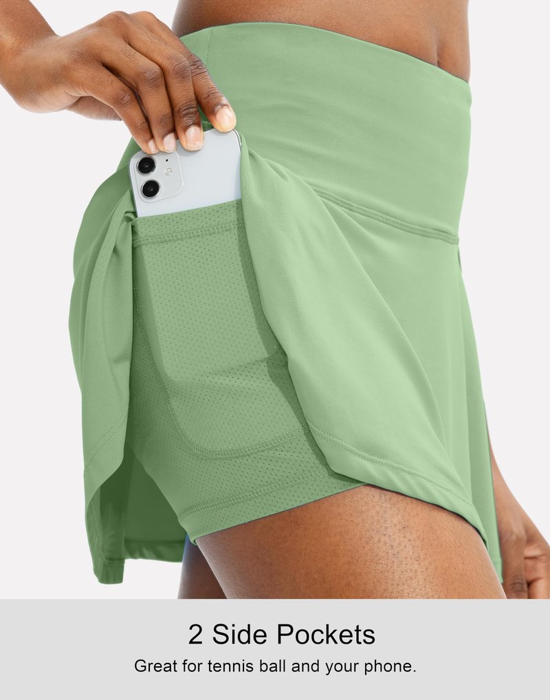 SANTINY Pleated Tennis Skirt for Women with 4 Pockets Women's High Waisted Athletic Golf Skorts Skirts for Running Casual (Sage Green_XL)