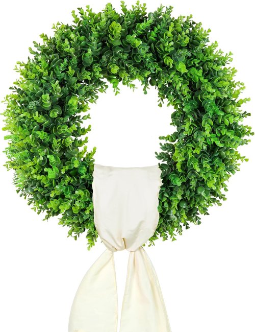DDHS 20'' Boxwood Wreath - Artificial Spring Decor for Front Door | Year-Round Indoor & Outdoor Use