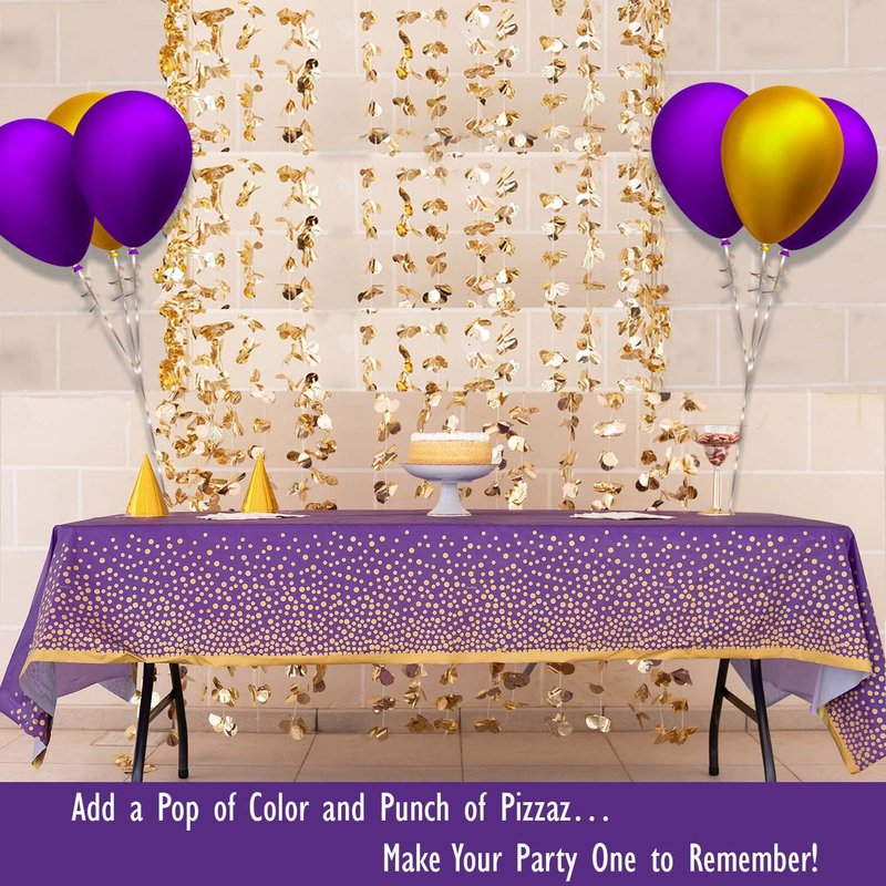 ZULADISE 2 Pack Premium Purple and Gold Plastic Tablecloths – Thick, Durable, Reusable Table Covers (54 x 108 in) – Stylish Party Decor for Birthday, Rapunzel, Tangled, Purple Birthday Decorations