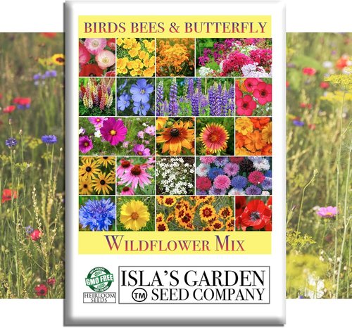Isla’s Garden Seeds Wildflower Mix – 500+ Non-GMO Heirloom Seeds for Colorful Pollinator Gardens