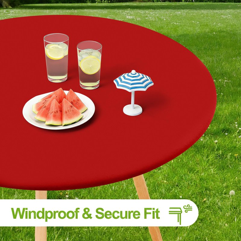 Smiry Round Spandex Tablecloth, Elastic Fitted Washable Tablecloths for 36"-44" Tables, Waterpoof Stretch Picnic Table Cover for Dining, Indoor and Outdoor, Red