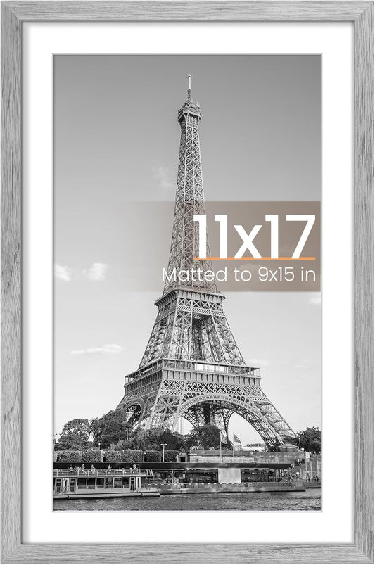 Upsimples 11x17 Picture Frame - Versatile Display for 9x15 with Mat or 11x17 Without - Gray, 1 Pack