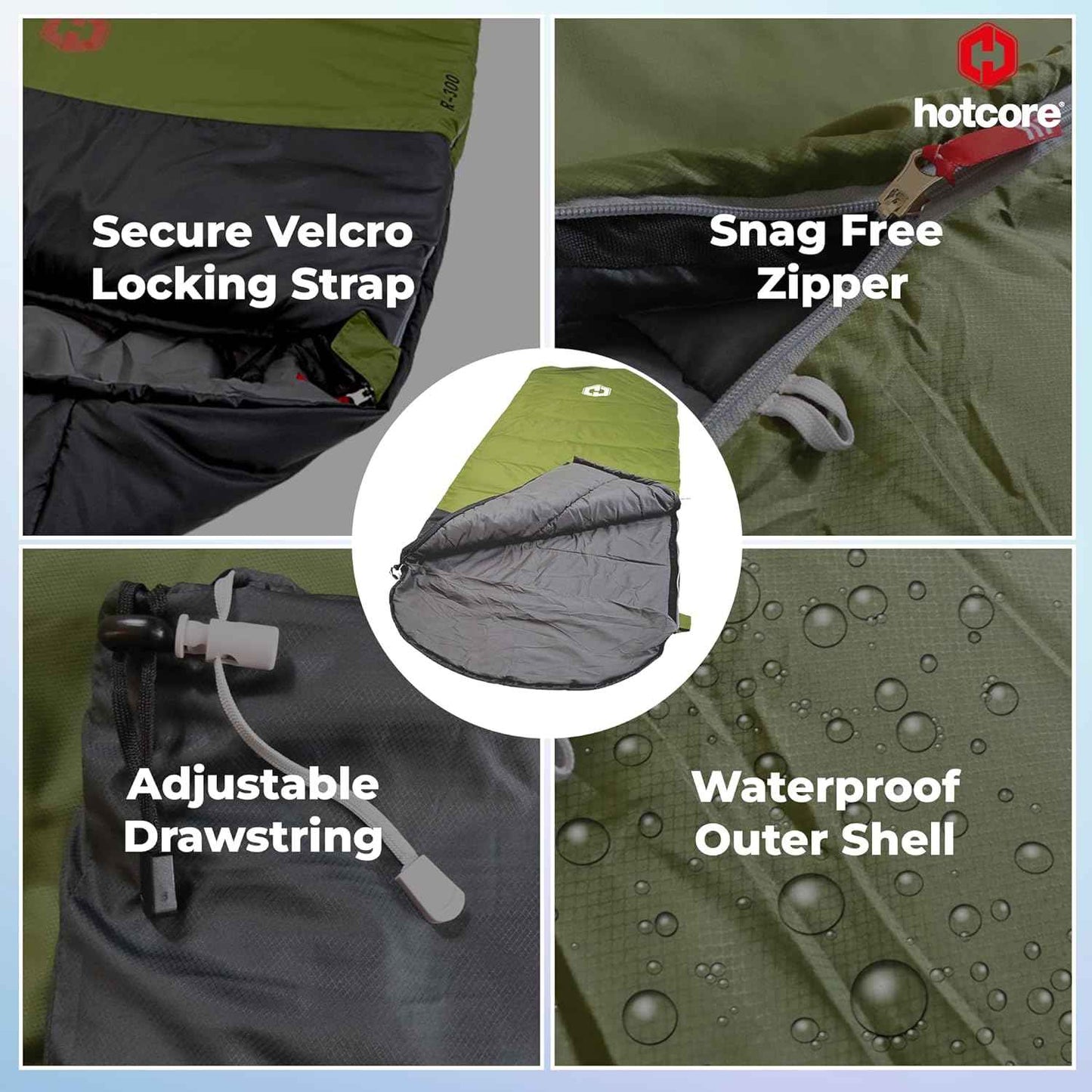 R Series Lightweight Compact Sleeping Bag - Multi-Season, 44°F to -22°F, 90” x 34”