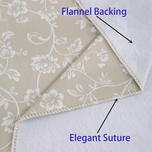 Heavy Duty Vinyl Tablecloth with Flannel Backing Waterproof Oil-Proof Plastic Table Cloth Stain-Resistant Wipeable Rectangle or Square Table Cover for Indoor and Outdoor (Beige Floral,52x70 Inch)