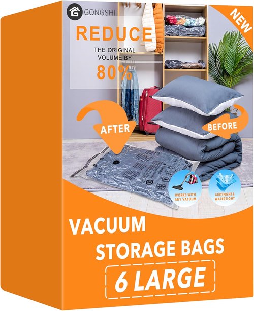 GONGSHI Vacuum Storage Bags - Space Saver Seal Bags for Clothing & Travel | 6 Large Size