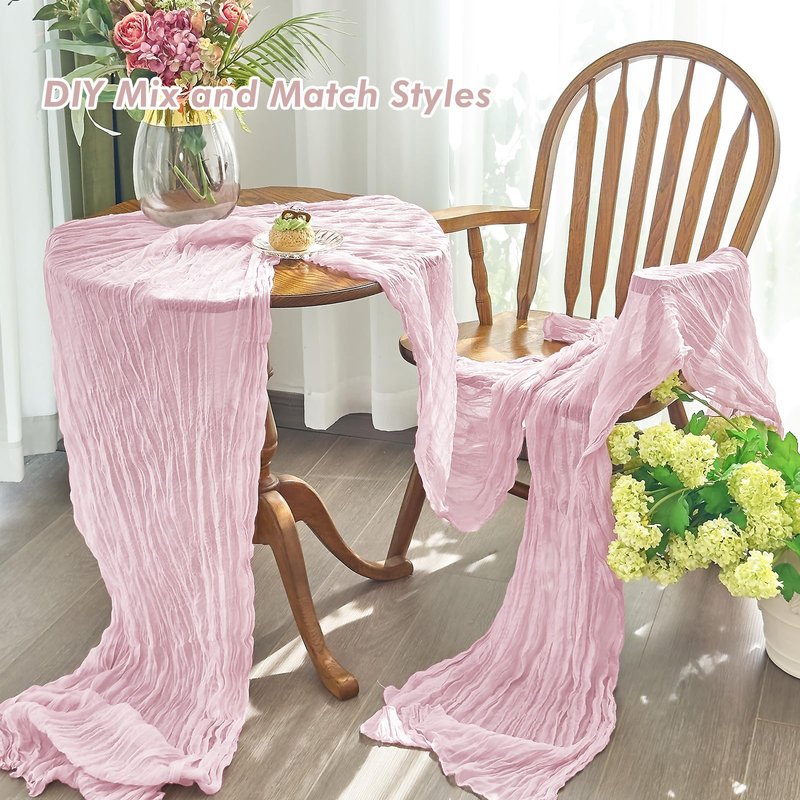 IVAPUPU 2 Pcs Cheesecloth Table Runner - 10ft Pink Boho Gauze Cheese Cloth Table Runners for Baby Shower Decorations Wedding Party Summer Garden Decor
