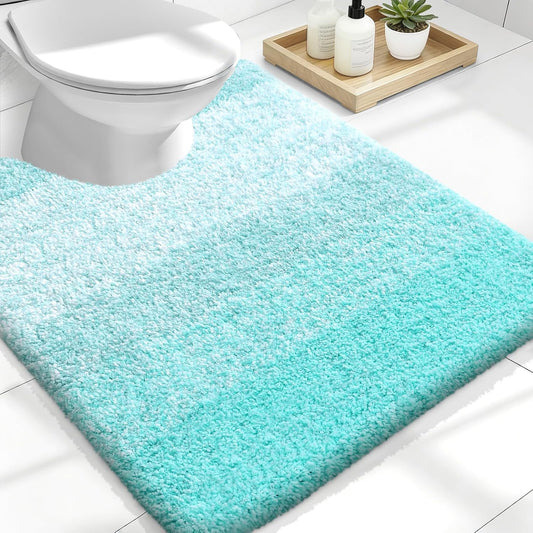 OLANLY Luxury U-Shaped Toilet Rugs - Extra Soft, Absorbent Microfiber Bath Mat 24x20, Non-Slip Teal