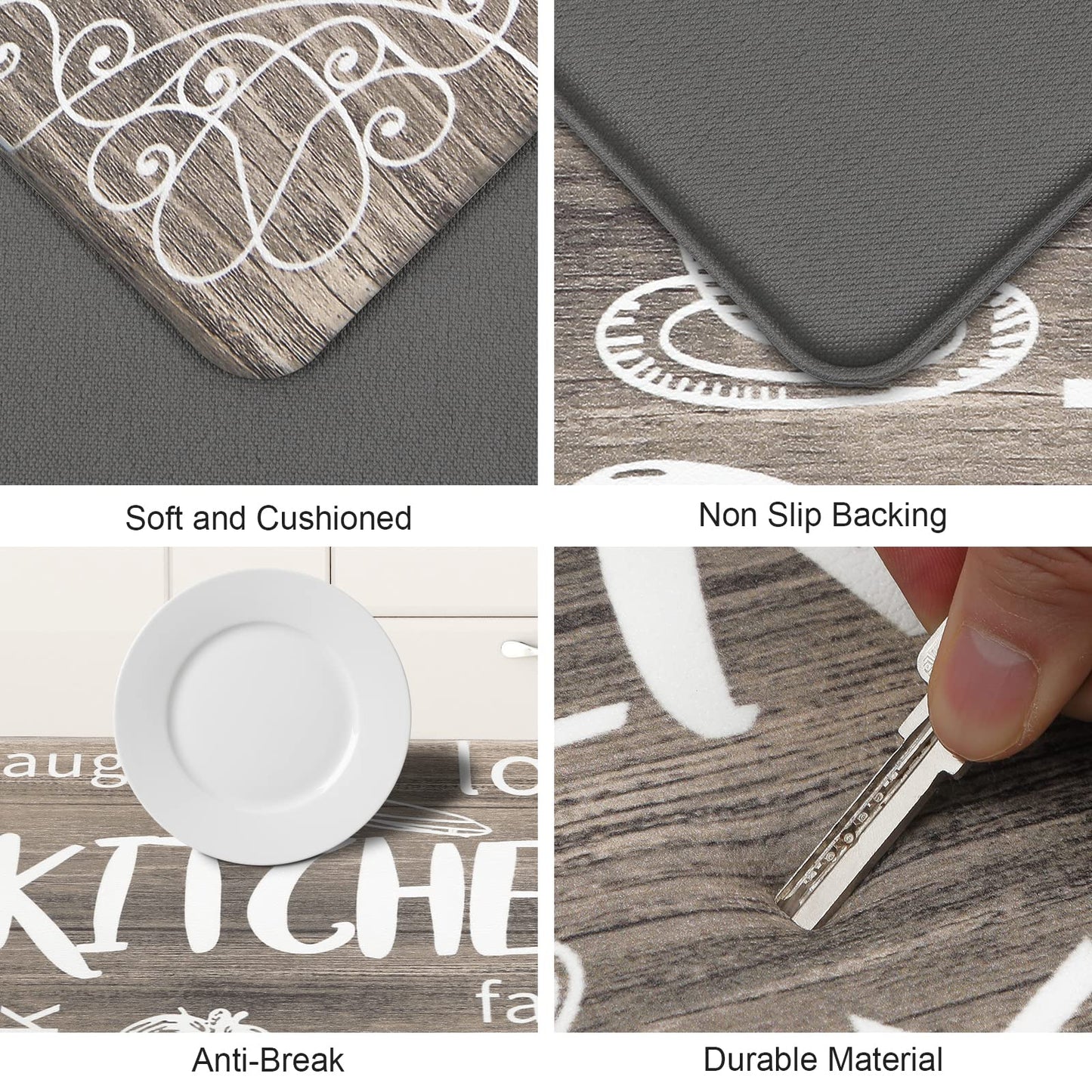 HEBE Kitchen Rugs Set of 2, Cushioned Anti Fatigue Kitchen Mats for Floor, Non Slip Waterproof Comfort Standing Desk Mat Carpet for Sink, Stove, Laundry Room, Brown