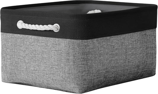 TheWarmHome Storage Basket - 16x12x8 Inch Fabric Organizer Bins for Shelves | Grey & Black