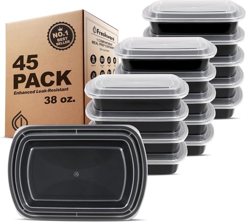 Freshware Meal Prep Containers - 45 Pack | 1 Compartment, BPA Free, Stackable, Microwave & Dishwasher Safe (38 oz)