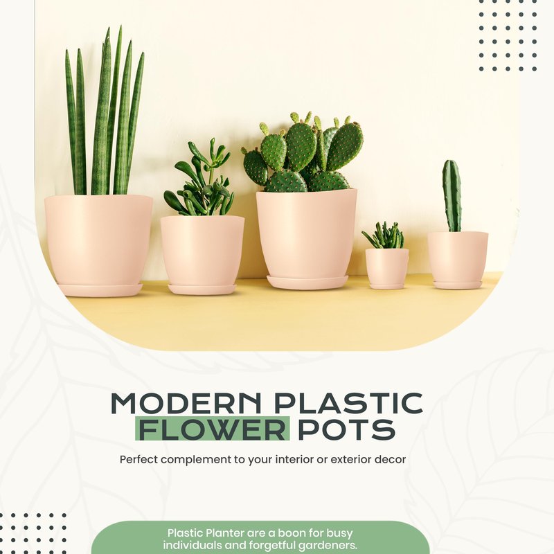 Utopia Home - Plant Pots Indoor with Drainage - 7/6.6/6/5.3/4.8 Inches Home Decor Flower Pots - Plastic Planters for Indoor Plants, Cactus, Succulents Pot (Pink, Pack of 10)