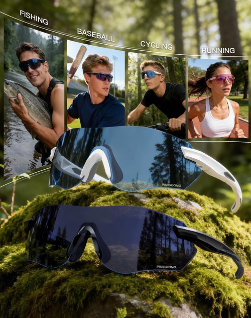 Innerking Cycling Glasses Photochromic Sunglasses for Men Women, TR90 Discoloration HD Bike Glasses Frame with 400 UV Protection, Fishing Baseball Pickleball Soft Ball