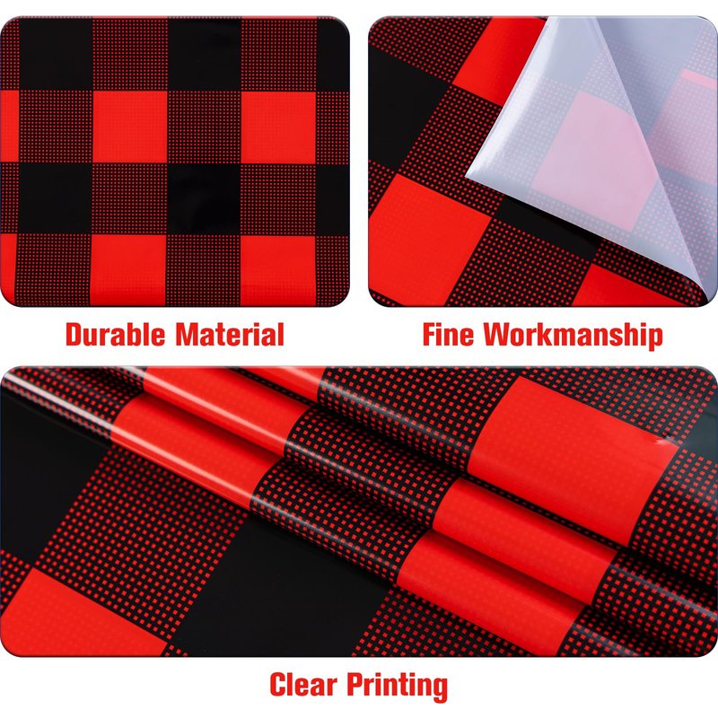 Kesfey 8 Packs Red and Black Merry Christmas Checkered Tablecloth 54 x 108 Inches Plastic Buffalo Check Plaid Table Cover Disposable Red Gingham Winter Christmas Picnic Table Cloth for Dinner Camping