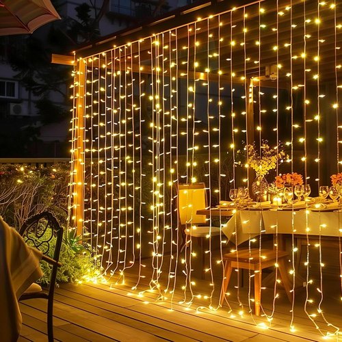 Dazzle Bright 300 LED Curtain Lights - Warm White Fairy Lights for Bedroom & Outdoor Decor