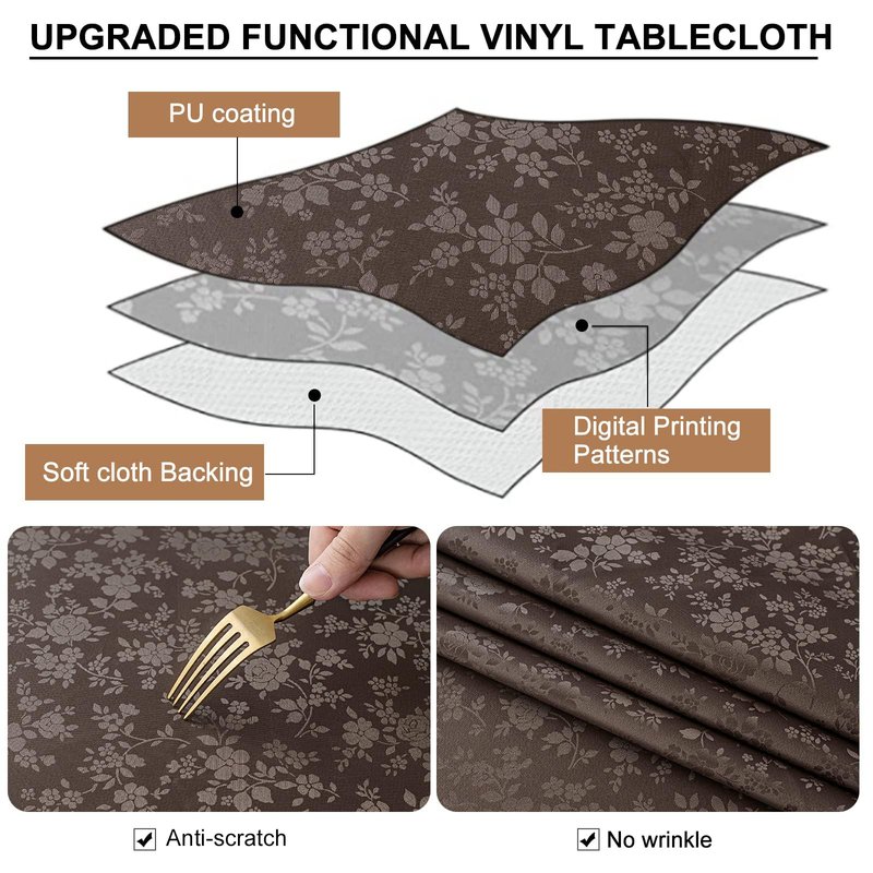 Smiry Rectangle Table Cloth, Waterproof Heavy Duty Vinyl Tablecloths, Wipeable Washable Table Cover for Kitchen and Dining Room (Coffee, 52" X 70")