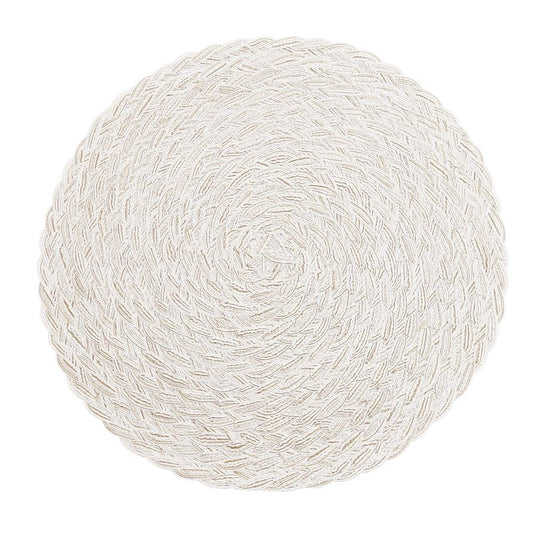 SHACOS Round Braided Placemats 15 inch Set of 6 Boho Thick Washable Kitchen Table Placemats for Home Wedding Party (T-Ivory, 6)