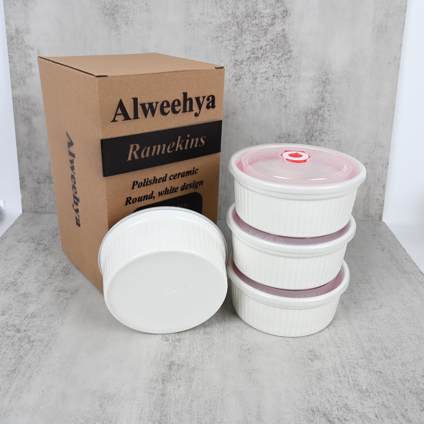 10 oz Ceramic Creme Brulee Ramekins Oven Safe, Small Souffle Ramekins with Lids, Mini Ramekin Set with Covers Set of 4, Pudding Custard Cups Ramiken for Baking, Meal Prep, Picnic, Camping