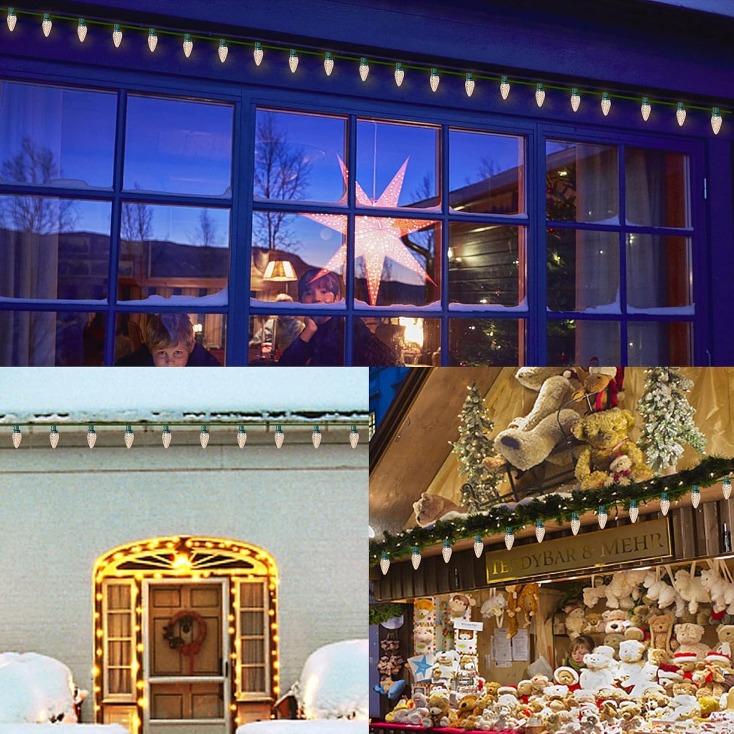 C9 Christmas Lights - 50 LED Faceted String Lights | 24.5 FT Connectable Indoor/Outdoor, Warm White
