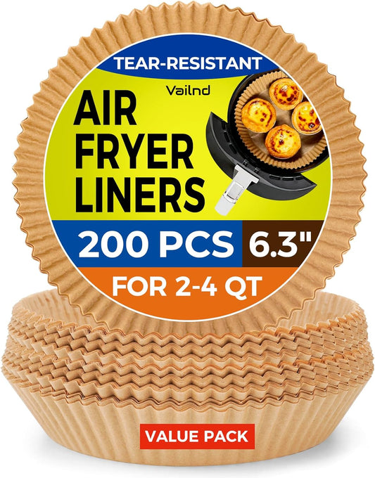 Vailnd Air Fryer Liners - 200 PCS Non-Stick & Oil Proof Baking Paper for 6.3" Ninja AF101 | Fits 2-4 Qt Baskets
