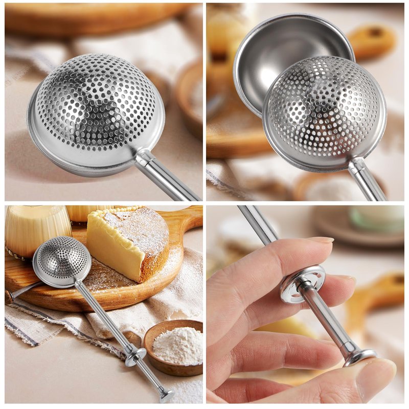 Vriysei Flour Duster for Baking, 1 PCS Flour Sifter for Baking Powdered Sugar Shaker Duster, 304 Stainless Steel Dusting Wand Sprinkler and Tools，Spices and Tea Strainers (1)