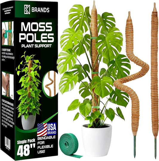 K-Brands 48'' Bendable Moss Pole - Durable Coconut Palm Fiber Plant Support for Monstera - Brown