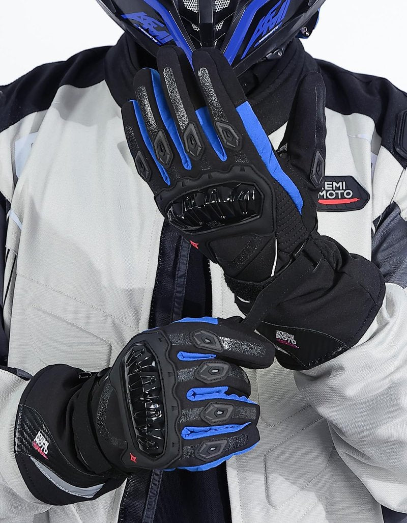 KEMIMOTO Winter Motorcycle Gloves, Rainproof Riding Warm Gloves with Touchscreen for Motorcycle Riding, ATV, UTV, Snowmobile Blue L