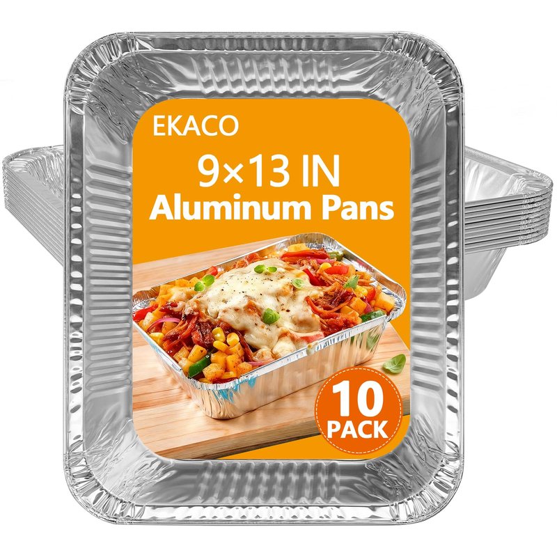 EKACO Thickened 9x13 Aluminum Pans, 10 Pack Heavy Duty & Extra Deep Disposable Aluminum Foil Pans, Disposable Half Size Foil Baking Tray for Cooking, Meal Prep, Baking, Roasting