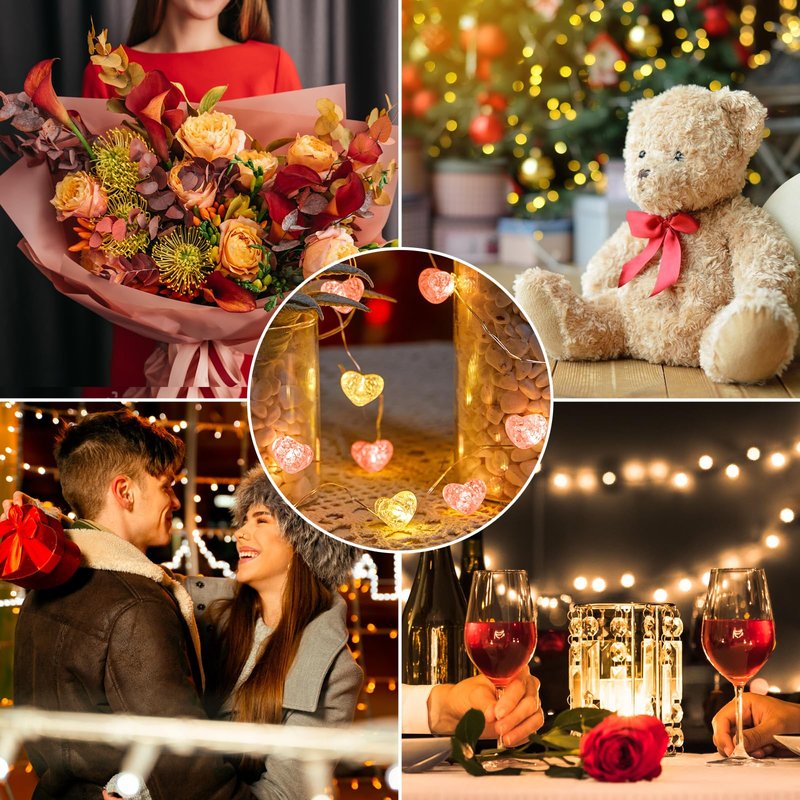 Valentine's Day Heart String Lights - 10.5 ft 30 LED Battery Operated Fairy String Lights withTimer and for Romantic Proposal Indoor DIY Bedroom Wedding Decor Gift (Pink White)