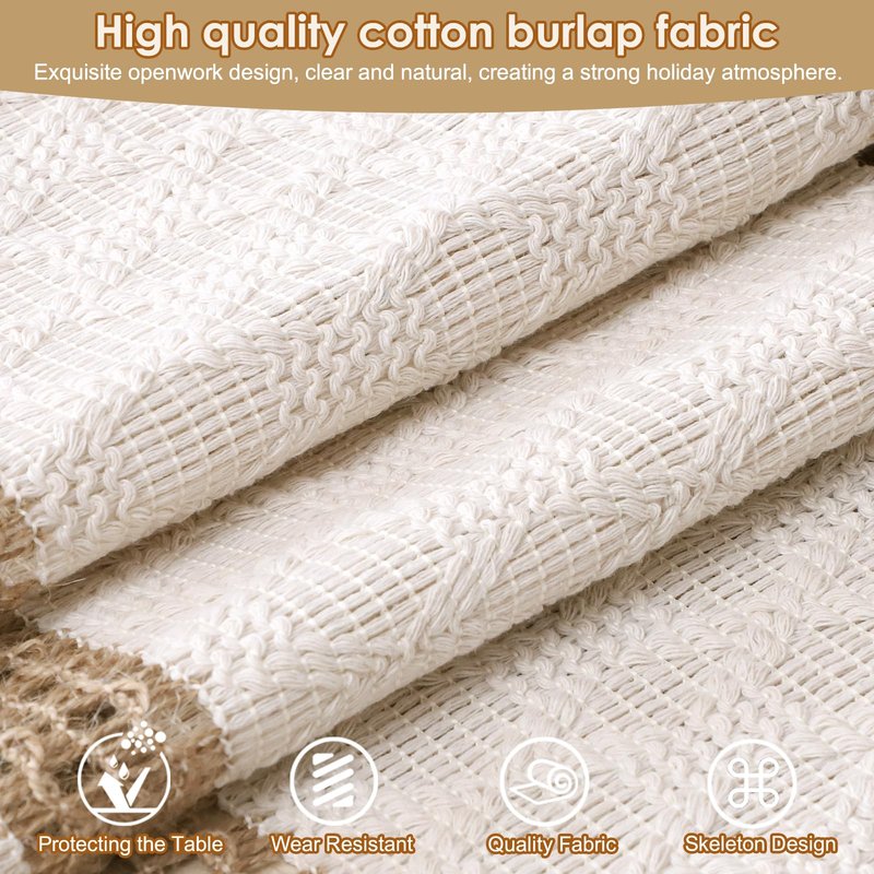 OTOSTAR Boho Table Runner with Tassels 48 Inches Long Farmhouse Rustic Table Runner Macrame Burlap Table Decoration for Home Decor Living Room Bridal Shower, Double Striped (12x48 Inches)