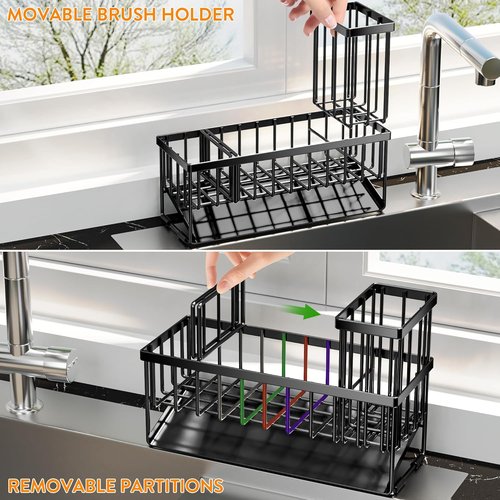 Cisily Extra Large Kitchen Sink Caddy Organizer - Rustproof Stainless Steel with Brush & Sponge Holder | Soap Dispenser Included