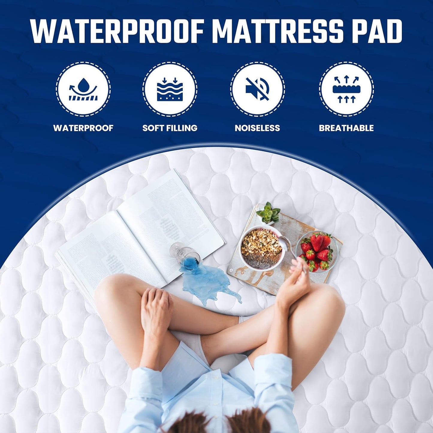 Utopia Bedding Waterproof Mattress Protector - Noiseless Quilted Fitted Cover for Queen Size (White)