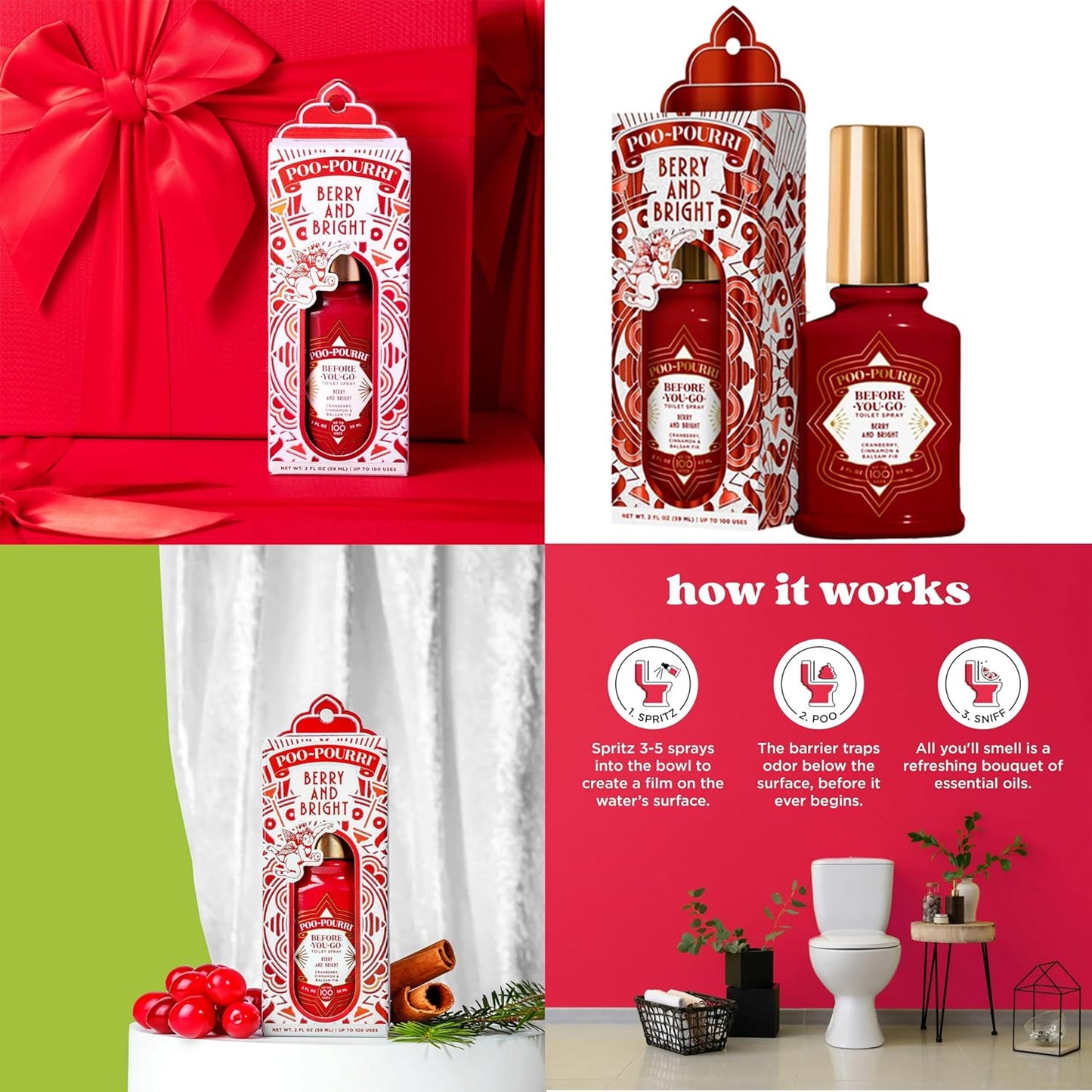 Poo-Pourri Toilet Spray Variety Pack - Spring Scents: Berry & Bright, Peaches & Cream, 2 Oz