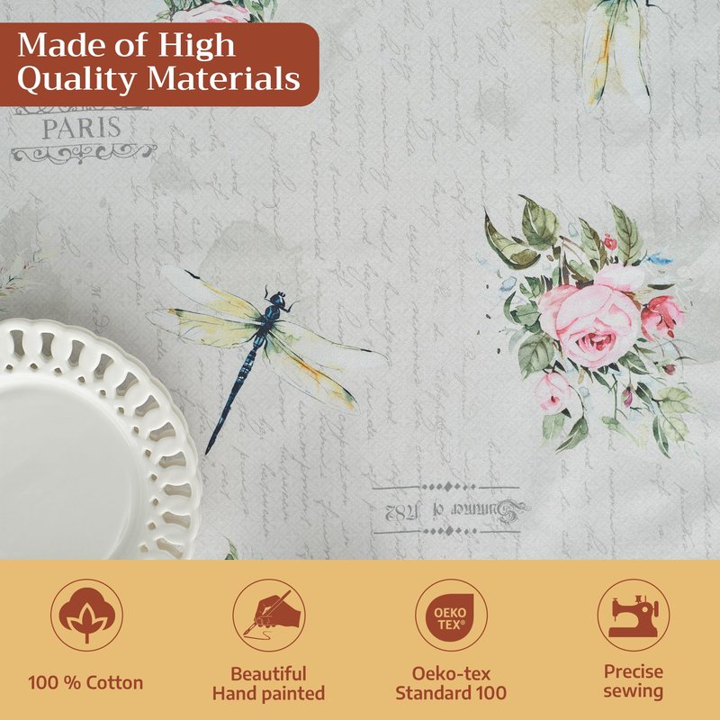 Maison d' Hermine Table Cloth Square Table 100% Cotton 60 x 60 Inches Tablecloth Reusable Decorative for Dining Kitchen Room Farmhouse Home Gifts for Mothers Day Spring Summer - Champ De Mars
