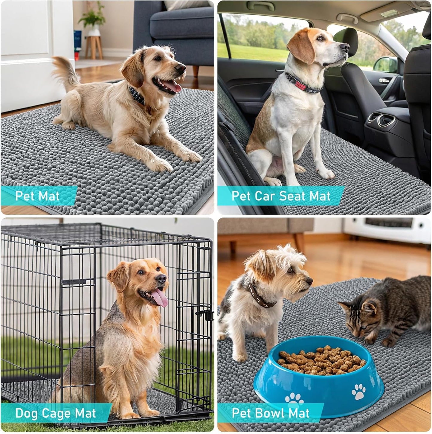 OLANLY Dog Door Mat - Absorbent Non-Slip Chenille for Muddy Paws | 48x30 Inches, Quick Dry, Grey
