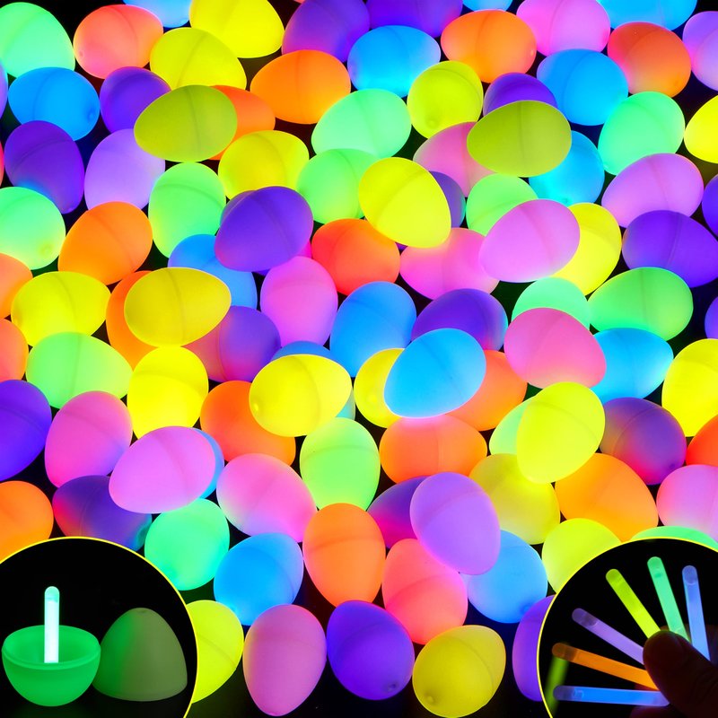 JOYIN 72 Pcs Easter Eggs with 72 Mini Glow Sticks for Kids Glow-In-The-Dark Basket Stuffers Fillers Gift, Easter Egg Hunt Game Party Favors Decorations Supplies, Classroom Prizes