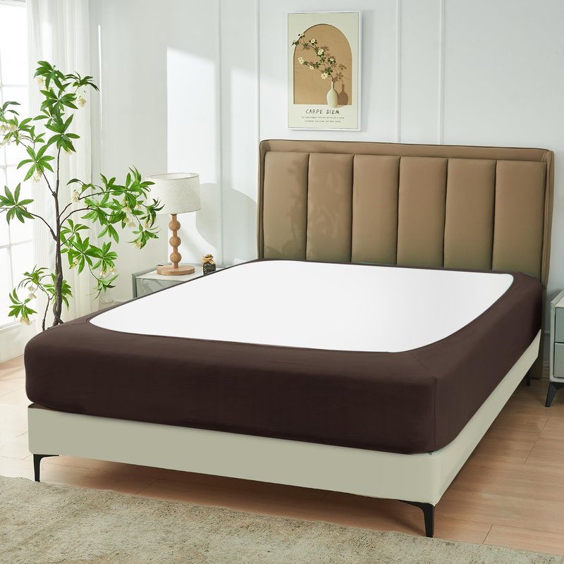 Biscaynebay Decorative Box Spring Cover Queen Size, Brown Jersey Luxurious Jersey Knitting Stretchy Wrap Around 4 Sides Bed Skirt for Home/Hotels, Easy Fit Wrinkle & Fade Free Machine Washable