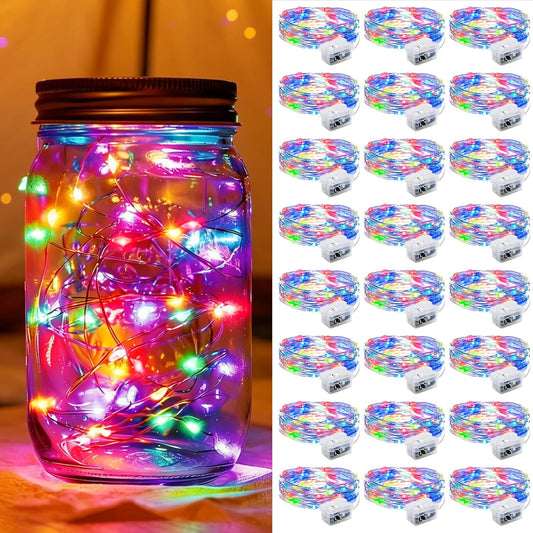 Skiennix 24-Pack Fairy Lights - 7Ft 20 LED Twinkle String Lights | Battery Operated & Waterproof for Weddings, Parties, & Decor