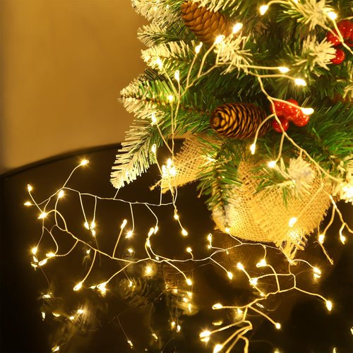 Clearzen Fairy Lights 10 Feet 200 LEDs Cluster Lights Waterproof Firecracker String Light UL Plug Power Supply with Remote 8 Lighting Modes for Ceiling Bedroom Wreath Wedding Christmas, Warm White