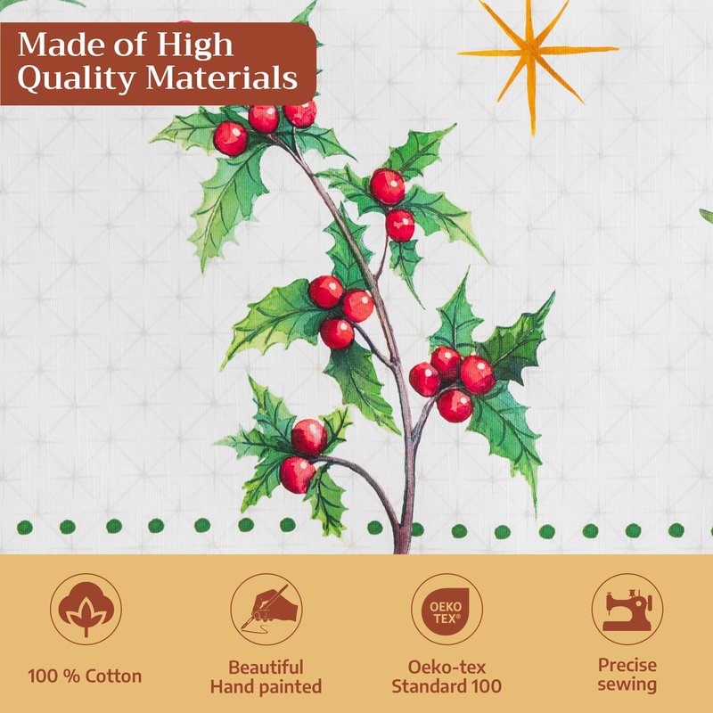 Maison d' Hermine Table Cloth Rectangle Table 100% Cotton 60 x 120 Inches Fall Tablecloth Reusable Everyday Use for Thanksgiving Christmas Decorations Dining Farmhouse Party (Poinsettia Christmas)