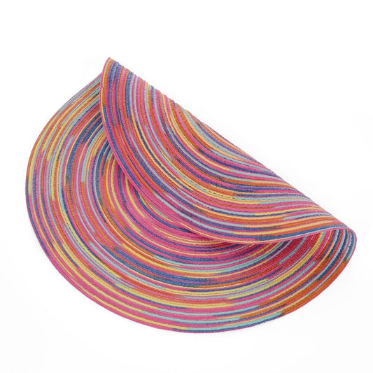 SHACOS 15 inch Round Placemats Set of 6 Variegated Multicolor Place Mats Cotton Polyester Braided Non Slip Washable Heat Resistant Table Mats for Home Wedding Dinner Party Table Decor, Rainbow Pink