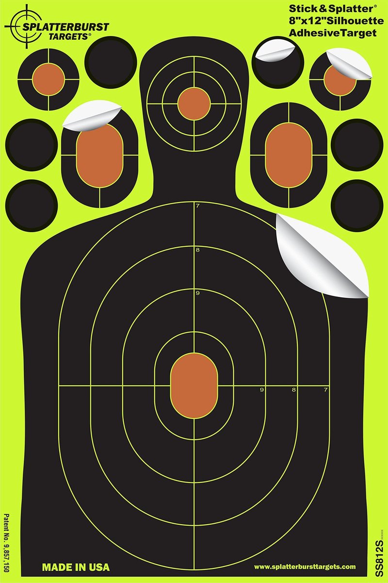 Splatterburst Targets - 8 x 12 inch Adhesive Mini Silhouette - Stick & Splatter Shooting Targets - Gun - Rifle - Pistol - Airsoft - BB Gun - Pellet Gun - Air Rifle (25 Pack)