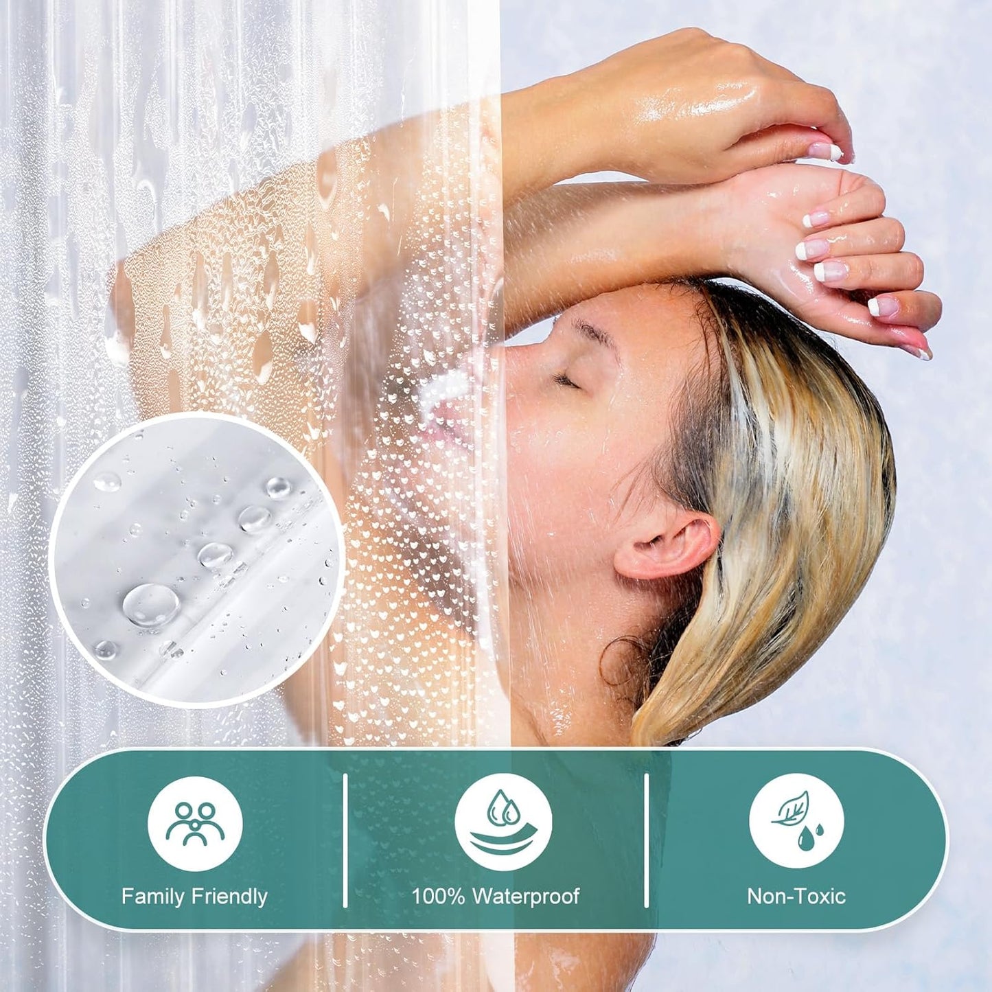 AmazerBath Heavy Duty Shower Curtain Liner - 12 Gauge Clear, 72 x 65 Inches with 3 Weights & 12 Grommets
