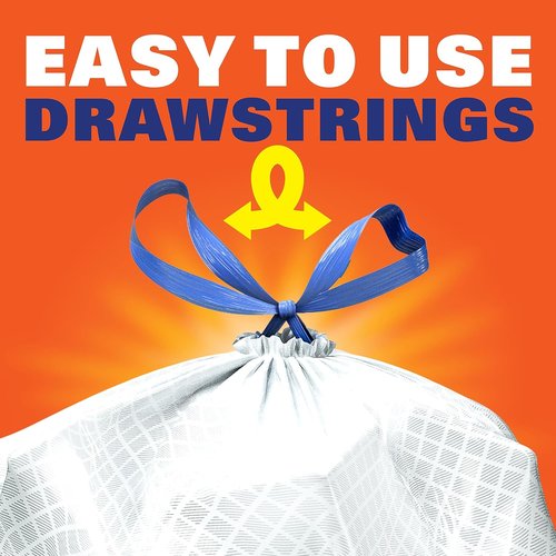 Hefty Ultra Strong 13 Gallon Trash Bags - Drawstring Closure & Odor Control | 110 Unscented Bags